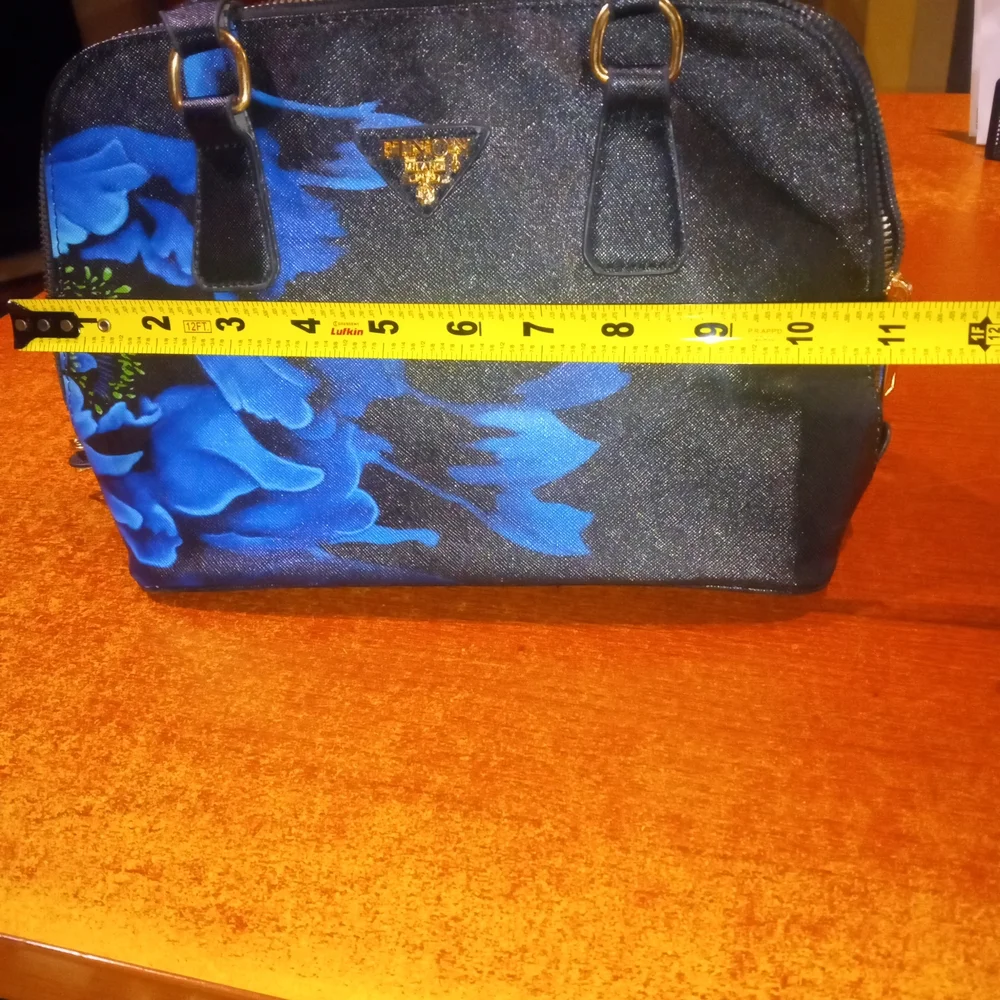 Luxurious Black and Blue Floral Satchel